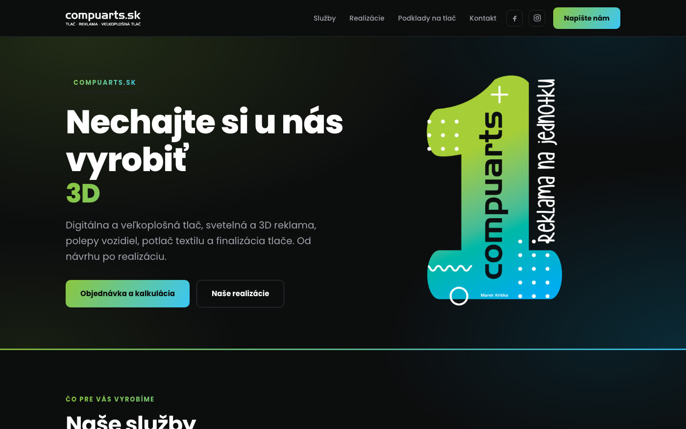 Ukážka webovej stránky CompuArts — tlač a výroba reklamy Prešov