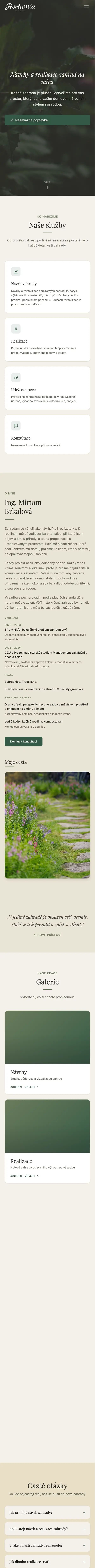Web hortumia.cz, úvodná stránka (mobil)