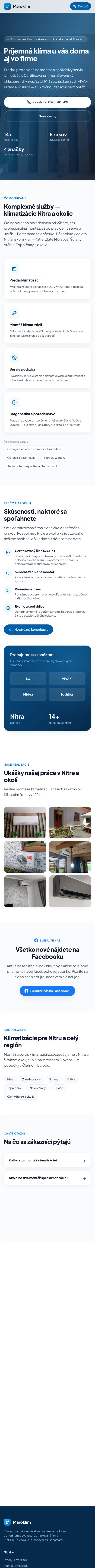Web maroklim.sk, úvodná stránka (mobil)