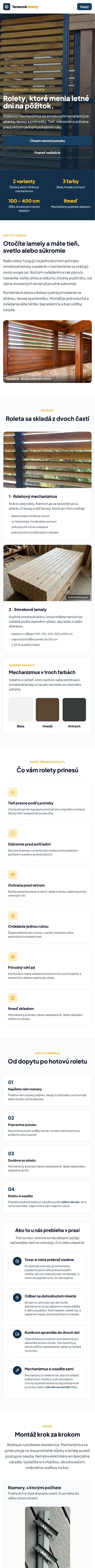 Web terasoverolety.sk, úvodná stránka (mobil)