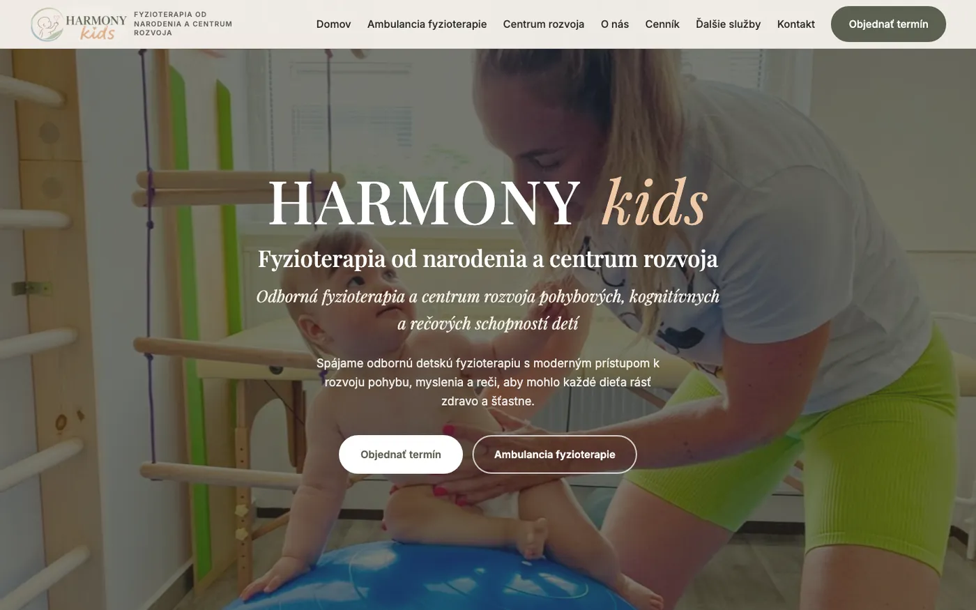 Web harmonykids.sk, úvodná stránka