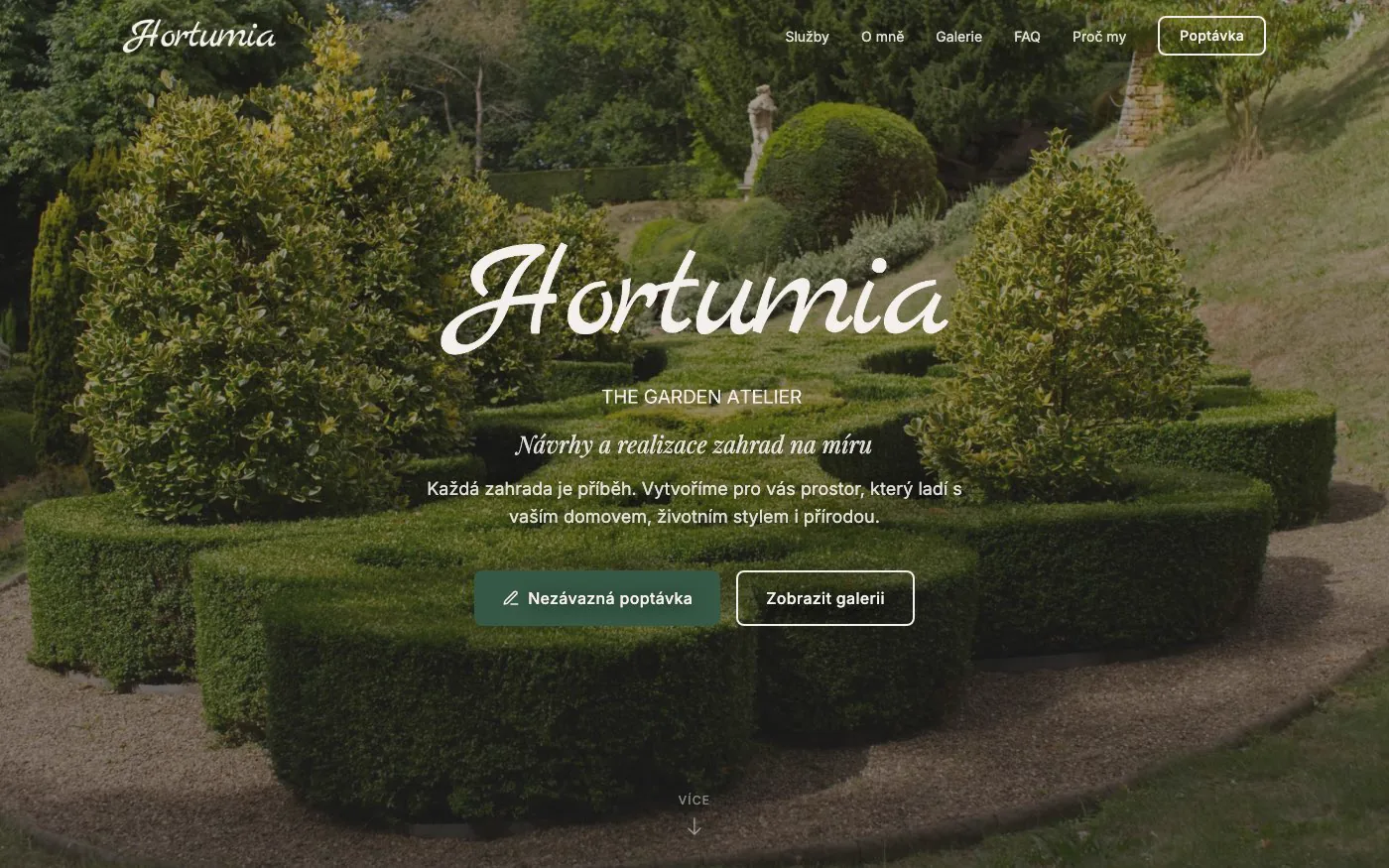 Web hortumia.cz, úvodná stránka