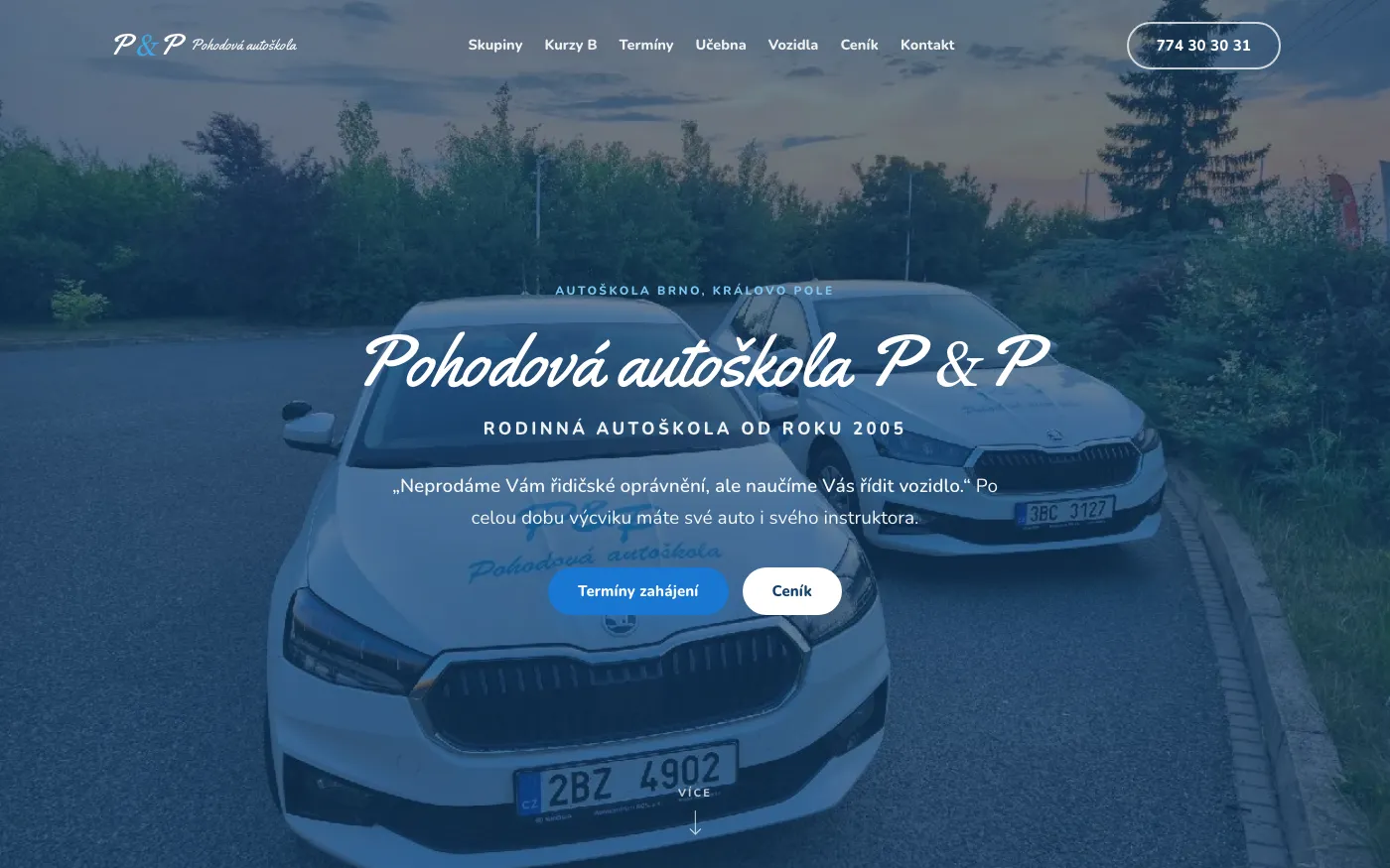 Web pohodovaautoskola.cz, úvodná stránka