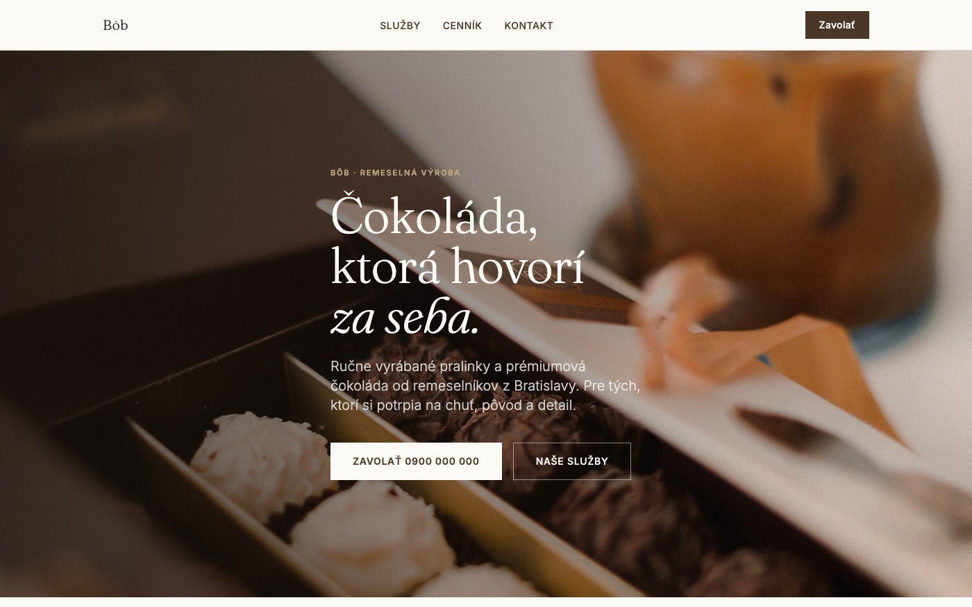 Návrh webu pre cukráreň a čokoládovňu