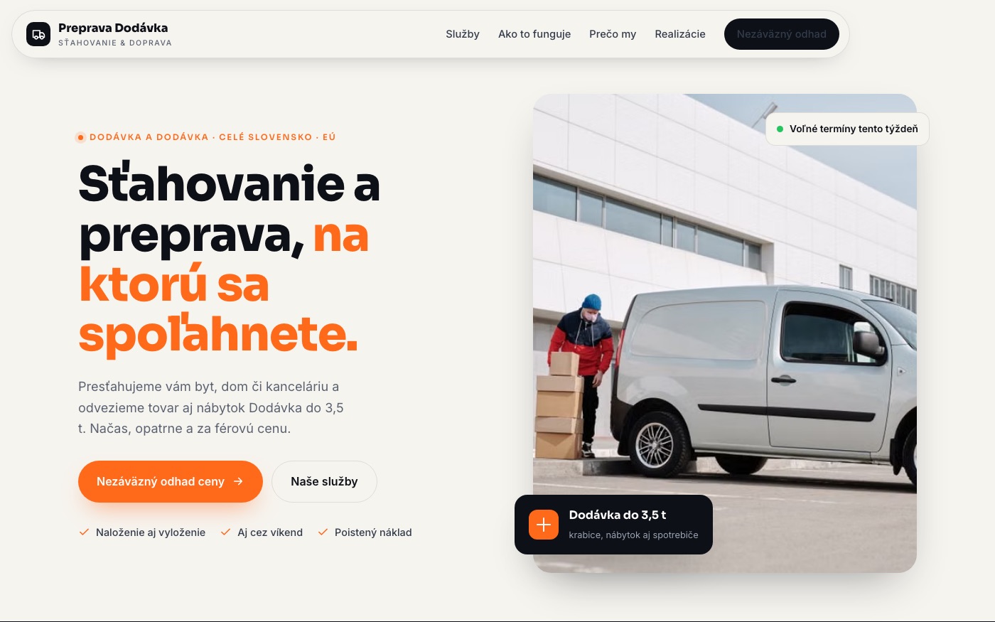 Návrh webu pre sťahovanie a prepravu