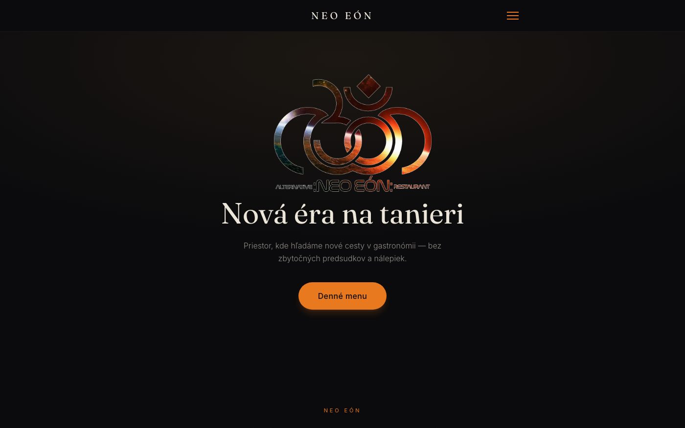 Ukážka webovej stránky NEO EÓN — alternatívna reštaurácia Zvolen