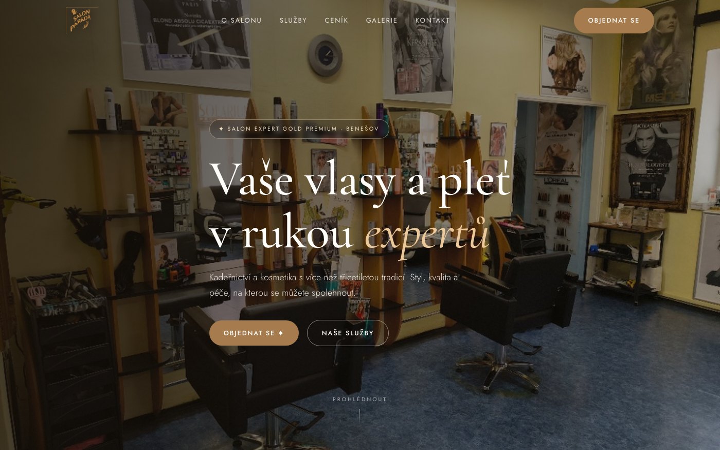 Ukážka webovej stránky Salon Paráda — kaderníctvo a kozmetika Benešov