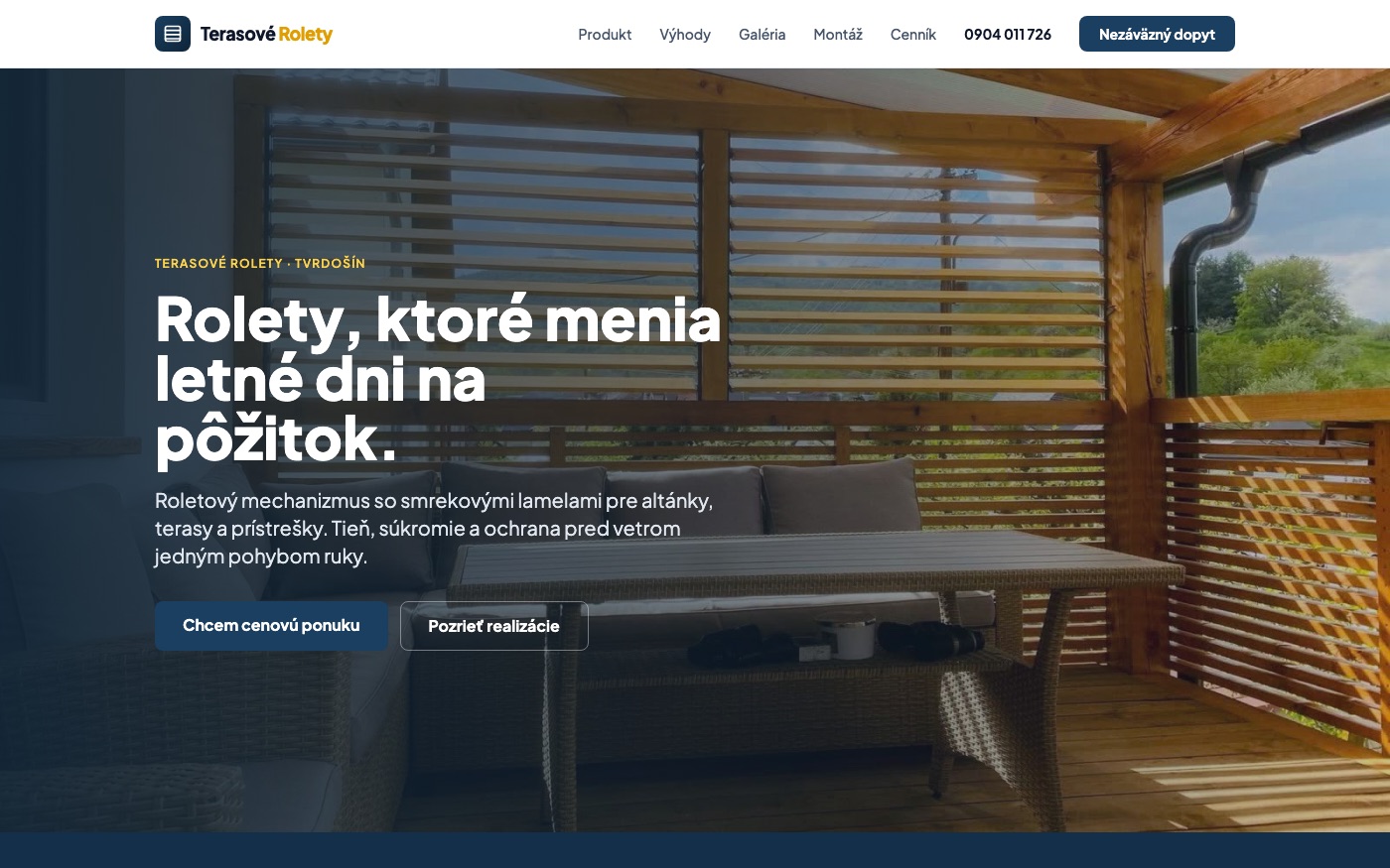 Náhľad webovej stránky Terasové rolety — drevené terasové rolety Tvrdošín